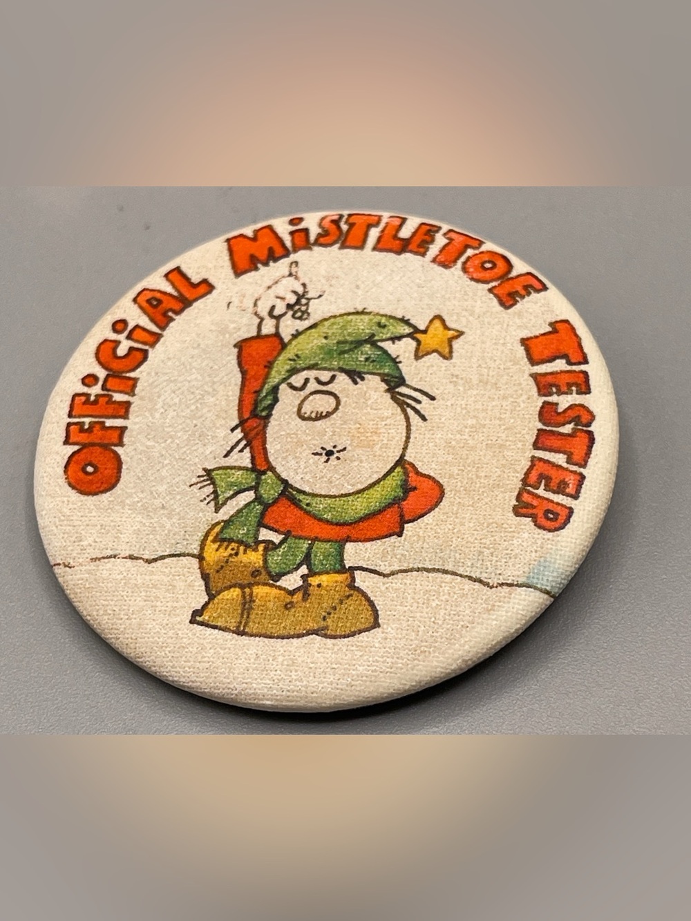 Vintage Hallmark Cards Official Mistletoe Tester Pinback Button 1970s Pin